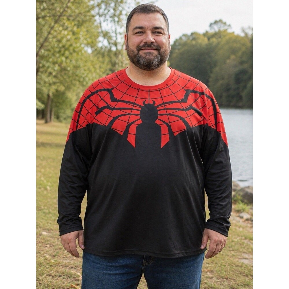 Spider-Man Red Black Long Sleeve Costume Shirt Halloween Polyester Men’s 4XL